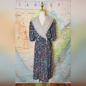 Vintage 1980s Maggy Boutique Navy Blue Dress Size 12